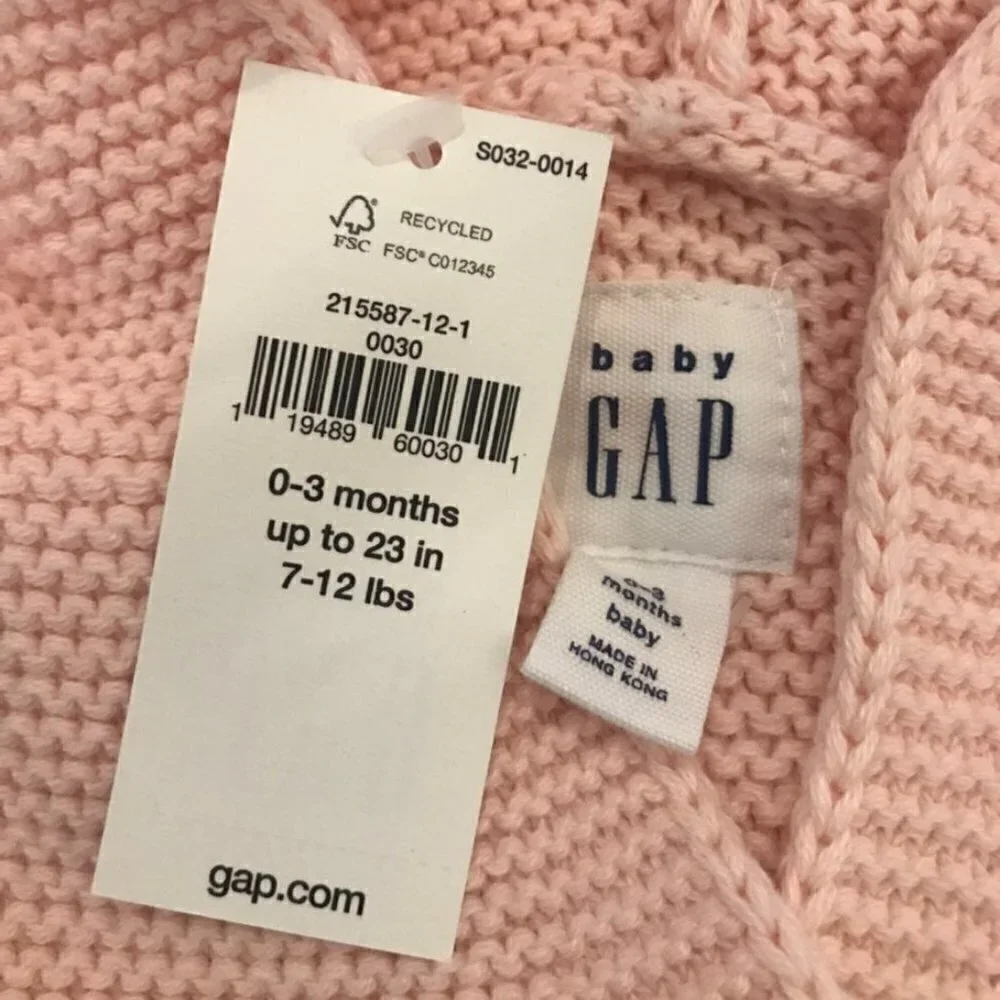 NWT Baby Gap pink bear Sweater cardigan 0-3